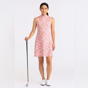 Duffield Lane x Leland Gal Sleeveless Zip Polo Dress Coral White Fern Print Size